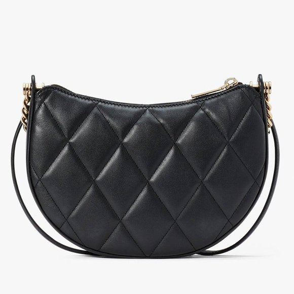 New Kate Spade Carey Zip Top Crossbody Quilted Smooth Leather Black - Picture 5 of 6